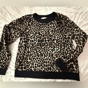 Michael Kors Animal Print velvet Sweater with Black Trim